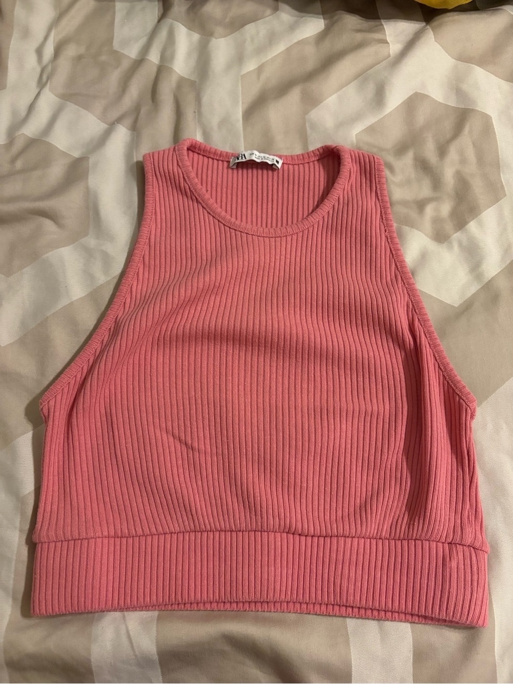 Zara Ribbed Cropped Tank Top - Coral Pink